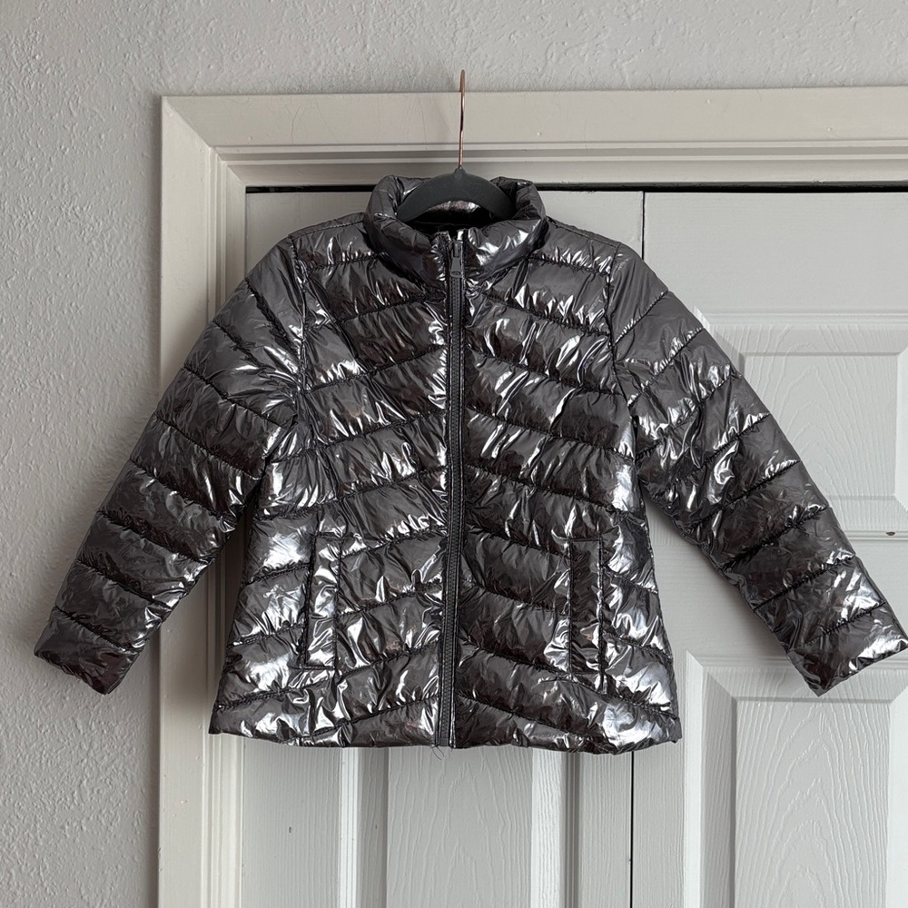 Zara Kids Shiny Silver Puffer Quilted Jacket